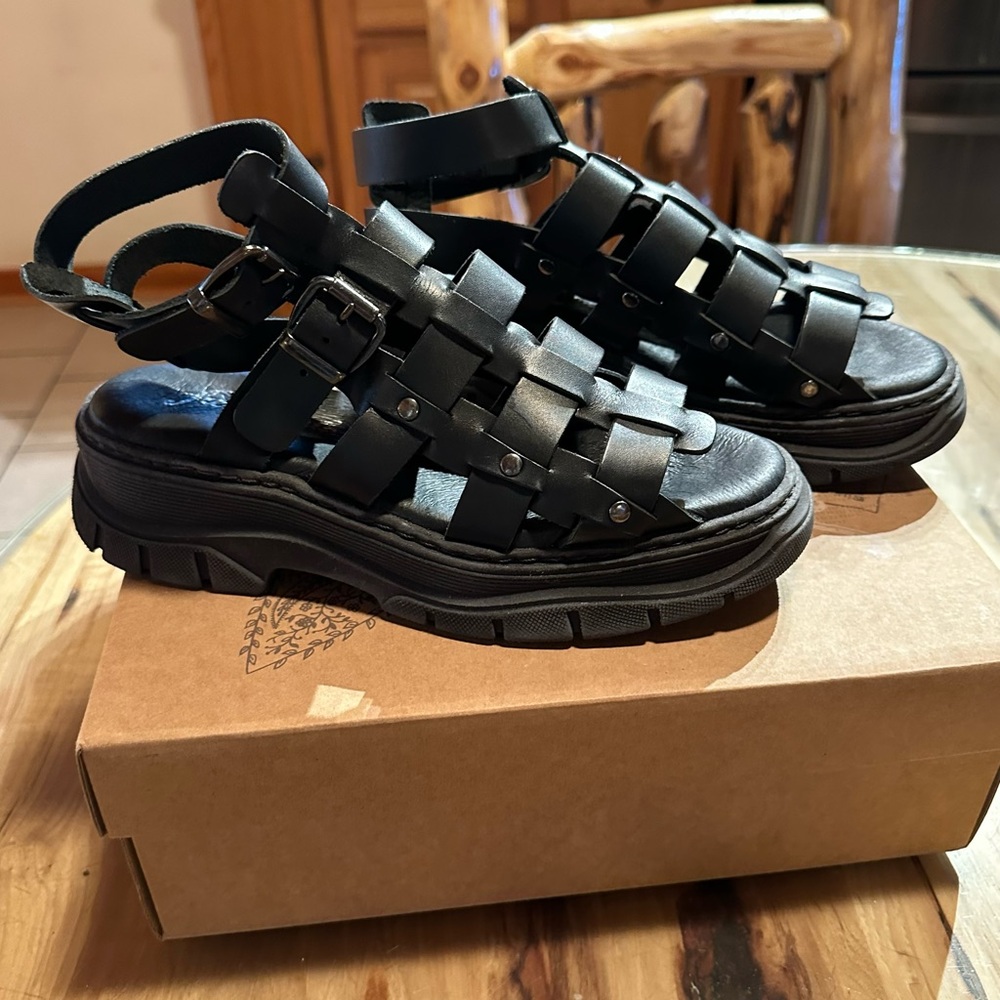 Black Woven Platform Gladiator Sandals Free People size 36